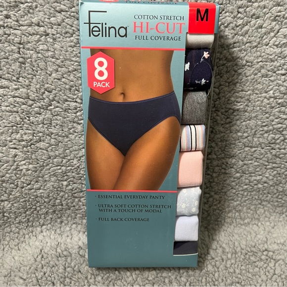 Felina Womens 8 Pack Hi-Cut Brief Cotton Modal Stretch Size M Multicolor New - Picture 1 of 13